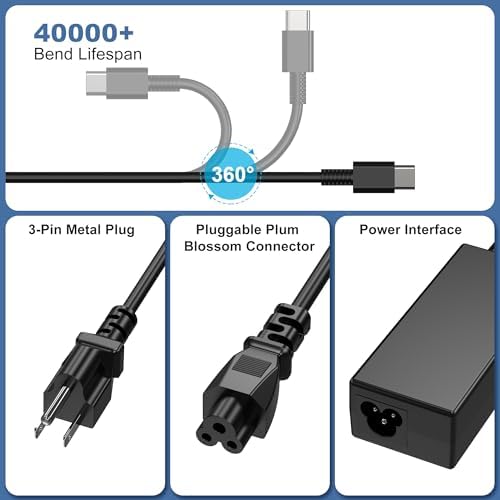 90 W USB-C Power Adapter for Dell Laptops – Ultra-Fast Charging, Slim & Travel-Friendly Design, Compatible with XPS, Latitude, Chromebook & Precision Models – Advanced Safety Mechanisms for Reliable Power On-the-Go