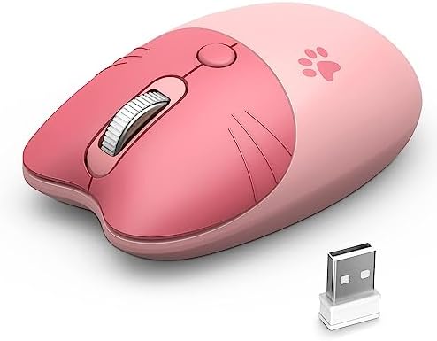 Adorable Pink Cat Wireless Silent Mouse – 2.4 GHz Plug and Play Optical Companion for Laptop & PC – Compact, Noise-Free Design Perfect for Home, Office, and Study Sessions – Cute Cat-Themed USB Nano Receiver Included