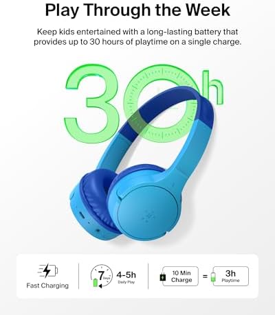 Belkin Sound Form Mini Kids Wireless Bluetooth Headphones – Safe 85 d B Volume Control, 30-Hour Playtime, Built-In Microphone – Lightweight On-Ear Style for i Phone, i Pad, Fire Tablet & More – Ideal for Learning, Entertainment & Safe Listening