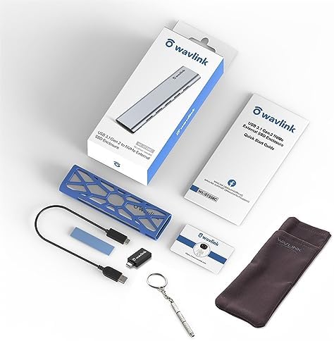 WAVLINK High-Performance Aluminum NVMe M.2 SSD Enclosure – Ultra-Fast 10 Gbps USB Type-C Adapter for 2230/2242/2260/2280 SSDs, Supports Up to 2 TB, UASP Enabled for Enhanced Data Transfer Efficiency and Versatile Device Compatibility with OTG Converter Included