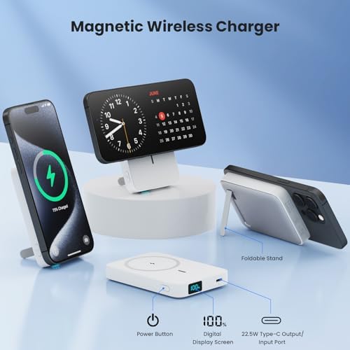 Advanced Magnetic Wireless Power Bank – 10800 m Ah Portable Charger with Foldable Stand, LED Battery Indicator, and 25 W Fast Charging for i Phone 16/15/14/13/12 Pro/Pro Max/Plus – Ultimate Compatibility and Convenience