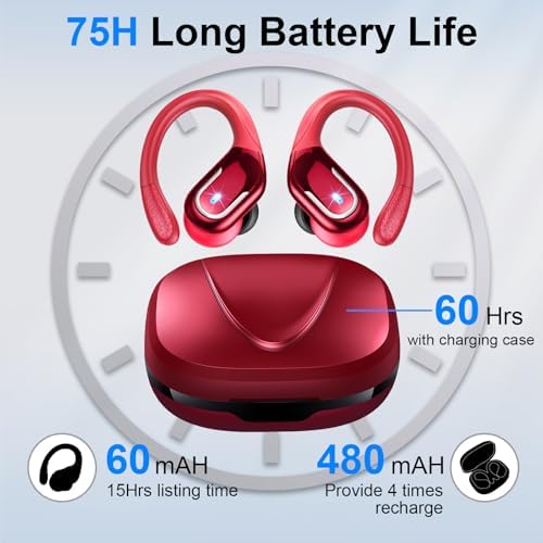 Ultra-Comfort Wireless Sport Earbuds with Bluetooth 5.4 Technology – Experience 75-Hour Playtime for Nonstop Audio Enjoyment, IP7 Waterproof Durability for All Weather Conditions, and Advanced 4-Microphone Noise-Cancellation for Uninterrupted Clarity – Perfect Ergonomic Over-Ear Design for Intense Workouts and Daily Use – The Ultimate Sound Solution for Active Lifestyles