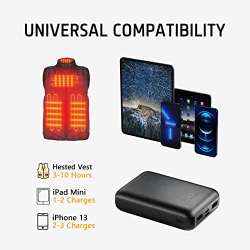 Ultimate 10,000 m Ah Rechargeable Battery Pack for Heated Vests and Jackets – High-Speed 5 V 2 A Portable Power Bank for Uninterrupted Warmth in Cold Weather – Ideal for Men and Women’s Heated Clothing Accessories – Lightweight, Durable, and Optimized for Maximum Compatibility