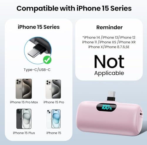 Ultra-Compact 5000 m Ah USB-C Power Bank – Fast Charging Mini Portable Charger with Built-in Connector & LCD Display – Perfect for i Phone 15, i Pad Pro, and Android Devices – Lightweight and Travel-Friendly Power Solution for On-the-Go Connectivity