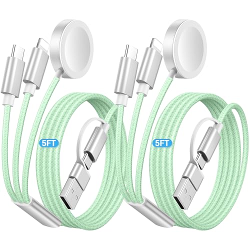 Temdan 2-Pack 5 ft 3-in-1 Charging Cable for Apple Devices – Ultimate Travel Solution with USB A, Type C & Lightning Connectors for i Phone 12-16, i Pad, and Apple Watch Ultra & SE – Durable, Versatile, and Hassle-Free Power Anywhere