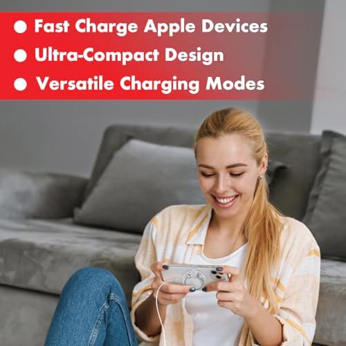 Ultra-Portable 2-in-1 Wireless Charger for Apple Devices – 15 W Qi 2 Certified Magnetic Charging Puck with Built-In Stand for i Phone, Air Pods & Apple Watch – Travel-Friendly Design with Durable USB-C Cable – Streamlined Charging Solution for On-the-Go Connectivity