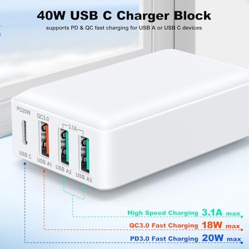 Excgood 40 W Ultra-Fast Multi-Port USB Wall Charger – Compact Foldable Power Adapter for Fast Charging i Phone 16/15/14/13, Galaxy S24, and More – Versatile 4-Port USB & USB-C Hub for Effortless Device Powering Anytime, Anywhere