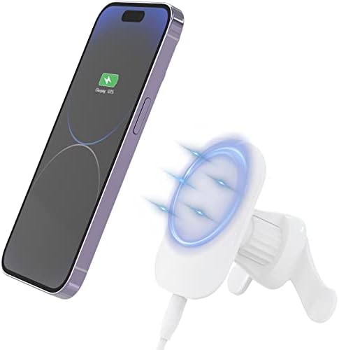 Magnetic Wireless Car Charger for Mag Safe: 15 W Fast Charging Air Vent Mount with 360° Adjustability for i Phone 12, 13, 14 Series – Sleek Black Design for Effortless Navigation and Stability