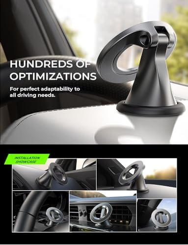 LISEN Primes Magnetic Phone Mount for Car Dash – 540° Rotating Mag Safe Holder for i Phone 12-16 Pro Max, Sleek Black Design for Enhanced Driving Safety and Convenience, Effortless One-Handed Operation and Secure Grip, Ideal Automobile Accessory