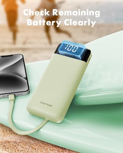 Ultra-Slim 10,000 m Ah Portable Power Bank with Built-In Charging Cables – 6 Outputs, 3 Inputs, Fast 3 A Charging for Universal Device Compatibility – Essential Travel Battery Pack for i Phone, Samsung, Google Pixel, LG, and More