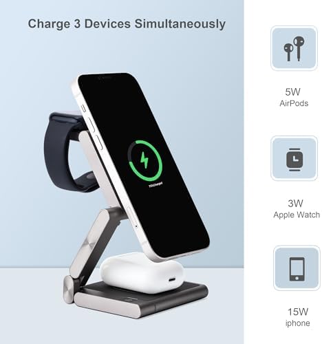 Ultra-Fast Foldable Wireless Charging Station for Apple Devices – 4-in-1 Multi-Device Charger with Mag Safe Compatibility, Lightweight Aluminum Alloy Design, Ideal for Travel & Home Use, Includes Built-in Charging Indicator for Enhanced Convenience and Style