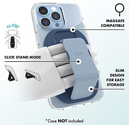 Mag Safe-Enhanced CLCKR Phone Grip & Stand – Adjustable Magnetic Holder for i Phone 15, 14, 13, 12 Models – Strong 3500 Gauss Magnet for Secure Use – Slim, Portable Design for Easy Travel – Versatile Ring Grip with Adjustable Finger Strap for Optimal Viewing Angles – No Residue, Effortless Wireless Charging Compatibility – Ideal for Everyday Convenience in Blue