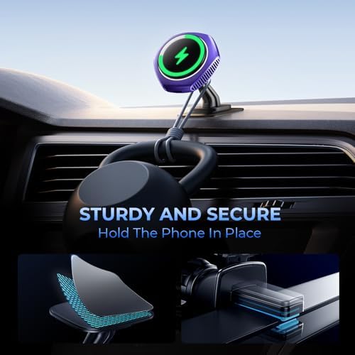 Mag Safe Car Charger Mount for i Phone 15 Series – 15 W Fast Wireless Charging Holder in Chic Purple – Ultimate Mag Safe Compatibility with i Phone 15 Pro Max, Plus, 14, 13, 12, Mini – Enhance Your Driving Experience with Secure Magnetic Grip and Effortless Setup
