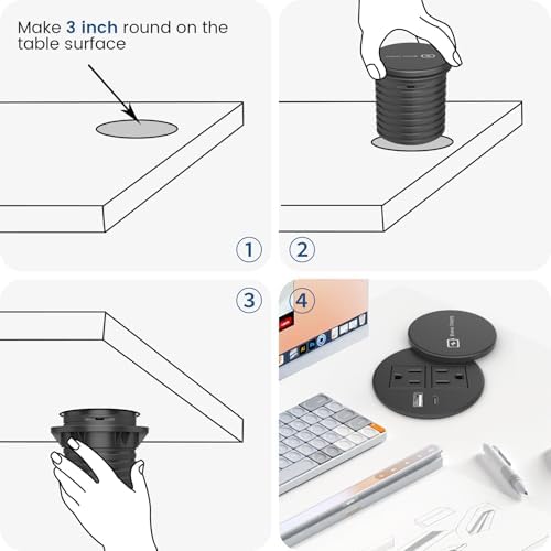 Elevate Your Workspace with a 15 W Wireless Charging Recessed Power Grommet – 20 W USB-C Fast Charging Station, Dual AC Power Outlets, Sleek Flush Mount Desk Power Solution for Tidy Cable Management and Enhanced Efficiency in Office and Home Environments