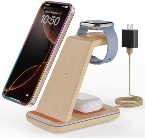 CIYOYO 3-in-1 Fast Wireless Charging Dock – Streamlined Power Hub for i Phone 16/15/14/13/12/SE, Apple Watch Series 9/8/7/6/SE/5/4, and Air Pods Pro/3/2 – Maximize Charging Efficiency with Innovative Safety Features and Sleek Aesthetic Design for Modern Living