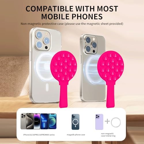 Mag Safe-Compatible Silicone Suction Cup Phone Mount with Integrated Mirror for Effortless Selfies and Video Calls – Hands-Free i Phone Accessory in Chic Pink for Ultimate Convenience and Versatility