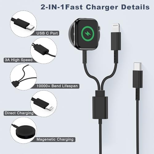 Upgrade Your Charging Efficiency with the 2-in-1 Fast Charger for Apple Devices – 6 FT USB C Cable & 20 W Wall Adapter, Compatible with Apple Watch Series 8/7/6/5/SE and i Phone 14, Sleek Black Design for Ultimate Convenience and Speed