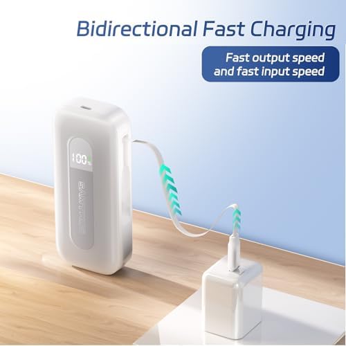 Compact 10,000 m Ah Power Bank with Retractable USB-C Cable – 30 W Fast Charging Portable Charger for i Phone 15/16, Galaxy, and i Pad – Smart LED Display for Travel Convenience and Enhanced Compatibility