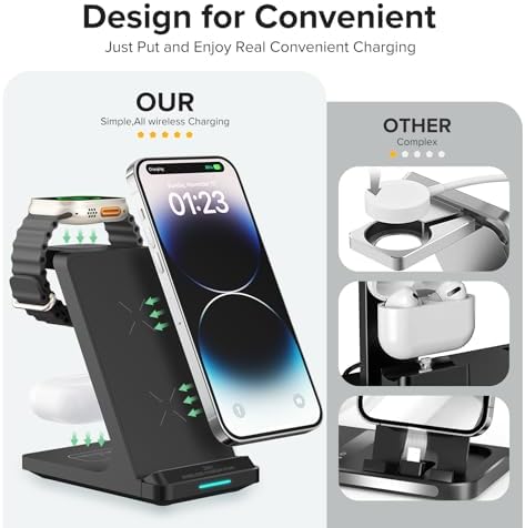 3-in-1 Fast Wireless Charging Station: Ultimate Charger for i Phone 16-11, Apple Watch Ultra Series 10-2, and Air Pods Pro – Sleek, Efficient Power Hub with Non-Slip Design and LED Indicator for Seamless Device Charging
