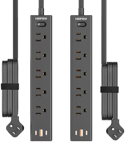 Ultra-Slim 15 FT Flat Plug Power Strip with 5 Outlets & 3 Smart USB Ports – 1700 Joules Surge Protector for Home, Office & Dorm Use – Space-Saving Design with Right-Angle Plug for Optimal Access and Charging Efficiency