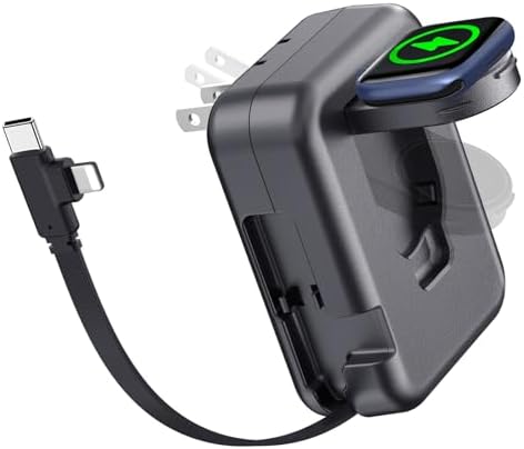 Effortless Dual-Port 36 W Retractable Charger for Apple Watch & i Phone 15 – Compact Travel Wall Adapter with Tangle-Free Design for Series 11-16 Smartwatches – Sleek Black Portable Solution for Quick Charging on the Go