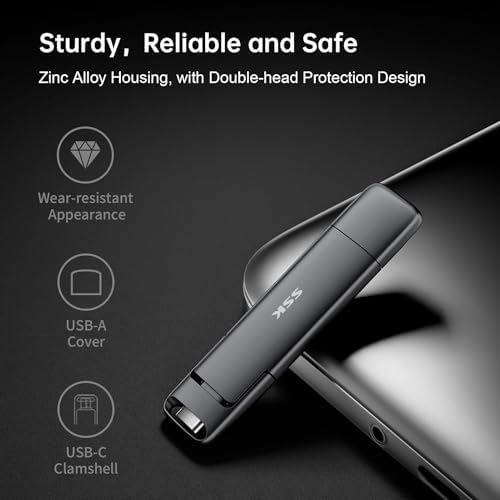 SSK 512 GB Ultra-Fast SSD USB C Stick – Lightning-Speed Dual Drive with Type-C & USB A 3.2 Gen 2 – Perfect for i Phone 15, PS4, Android, Windows & Mac – Portable High-Speed Data Storage Solution for Professionals & Gamers – Effortless File Transfers Up to 1000 MB/s – Sleek, Durable Design for On-the-Go Access