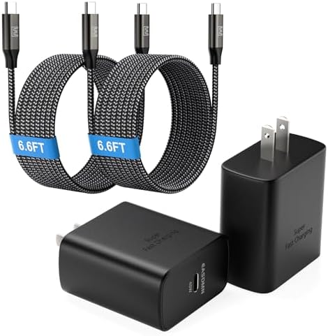 Dual-Pack 45 W Super Fast USB-C Charger with 6.6 ft Cables – Optimized PD/PPS Wall Charging Block for Samsung Galaxy S25/S24/S23 Ultra and Tab S8 – High-Efficiency Charging Solution for Home and Office Use