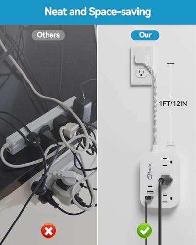 Compact PD 20 W USB C Travel Power Strip with Flat Plug Design, 3 AC Outlets & 3 USB Ports for Rapid Charging – Ideal Cruise Ship Essential & Versatile Charging Station for i Pad Pro, i Phone, Samsung Devices – 3 FT Short Extension Cord for Convenient Use