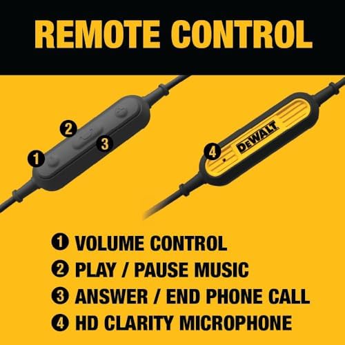 DEWALT Heavy-Duty USB-C Earbuds: Premium Waterproof Jobsite Headphones for i Phone 15/16 Pro Max & Samsung S23 Ultra – Superior Sound Quality with Built-in Mic and Volume Control for Professionals – Durable, Ergonomic Design for All-Day Comfort and Seamless Connectivity