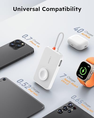 VEGER 5000 m Ah Mini Power Bank with Built-in Cable – PD 20 W Fast Charger for i Phone 14/13/12/Pro Max, Android Devices & Apple Watch – Lightweight Travel Essential in Vibrant Yellow – Ultimate Charging Solution for On-the-Go Connectivity