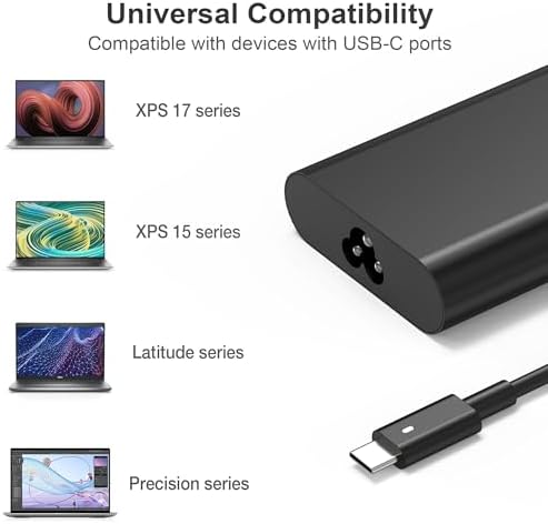 Premium 130 W USB-C Power Adapter for Dell Laptops – Universal Compatibility with XPS 15, XPS 17, Precision 5000 Series, Latitude & Alienware – Fast Charging AC Charger for Enhanced Device Performance – Optimal Replacement for Original Dell Chargers – Input Voltage 100-240 V, Output 5 V/20 V – Exceptional Durability & 24/7 Customer Support for Peace of Mind