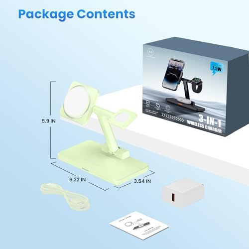 Joy Geek 3-in-1 Foldable Wireless Charging Station for Mag-Safe i Phone – Ultimate Travel Dock for i Phone 12-16 Pro Max, Apple Watch Series 4-10, and Air Pods Pro 2/3/4 – Fast, Compact, and Convenient Power Solution for On-the-Go Charging