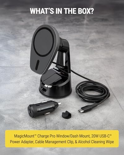 Scosche MPQMD-SP Magic Mount Charge Pro: Advanced 15 W Qi2 Fast Wireless Charging Mag Safe Car Mount for i Phone 16/15/14/13/12 Pro Max Plus – Sleek Dashboard Magnetic Holder for Effortless Charging and Driving Efficiency