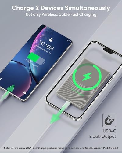 Sleek 5000 m Ah Mag Safe Battery Pack – Fast Wireless Charger for i Phone 12-16 Series – 20 W PD Magnetic Power Bank with USB-C – Ultra Slim Portable Charging Solution in Matte Black for Effortless Power On-the-Go