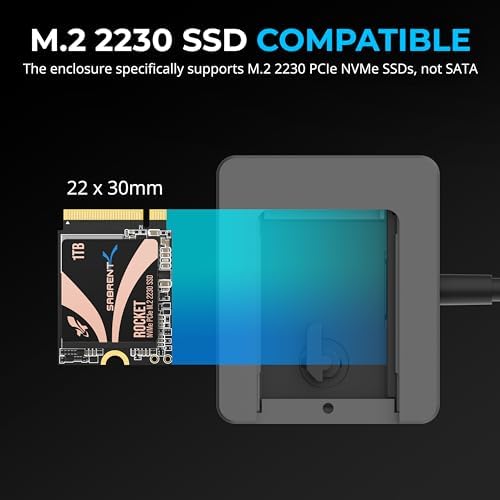 SABRENT USB-C M.2 2230 NVMe SSD Enclosure – Achieve 10 Gbps Transfer Speeds with UASP & Trim Support for Seamless Data Management on Windows, mac OS & Linux – Compact, High-Performance Storage Solution for Tech Professionals and Enthusiasts
