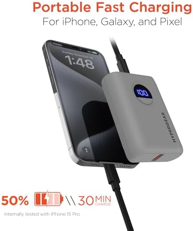 High-Capacity 10,000 m Ah Portable Power Bank with 20 W USB-C PD Fast Charging – Dual-Port Charger for i Phone, Galaxy & More – LED Display for Battery Life Monitoring, Up to 35 Hours Extra Power, Compact Travel Essential for On-the-Go Charging