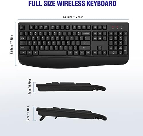 Ergonomic Wireless Keyboard for Ultimate Comfort – 2.4 GHz Full-Sized Design with Cushioned Wrist Rest for Windows & Mac Compatibility – Enhance Your Productivity at Home or Office