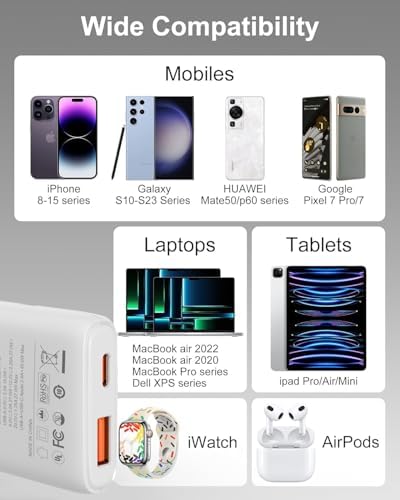 Ultra-Compact 65 W Dual-Port USB-C Fast Charging Wall Adapter – Ga N Technology for Optimal PD3.0 & PPS Performance – Ideal Travel Charger for Mac Book, i Phone 16/15/Pro, Galaxy S24/S23/Note 20, and Pixel Devices – Lightweight, Efficient, and Simultaneous Multi-Device Power Solution