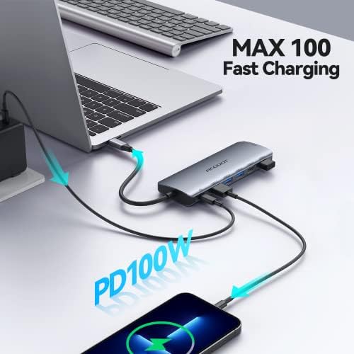 Acodot 9-in-1 USB C Hub: Ultimate 4 K HDMI Adapter with 3 USB 3.0 Ports, SD/TF Reader & 100 W Power Delivery – Stylish Purple Multiport Hub for Mac Book, HP, XPS & More – Boost Your Productivity with Seamless Connectivity and Fast Charging