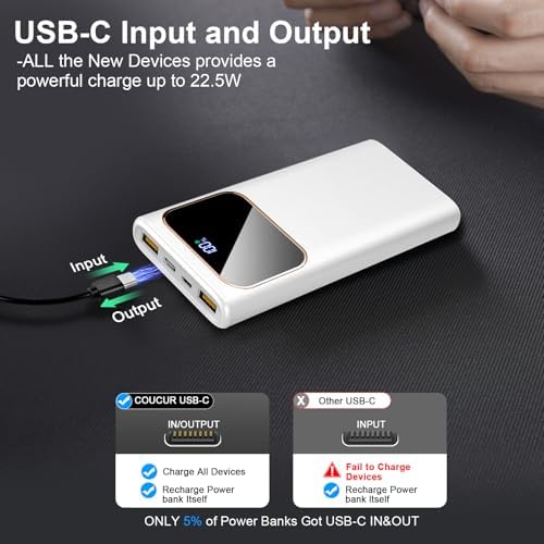 High-Speed 10000 m Ah Portable Power Bank with Dual USB-C Fast Charging – 22.5 W Battery Pack for Smartphones & USB Devices, LED Display, PD 3.0 & QC 4.0 Compatible, Ideal for Travelers & On-the-Go Users