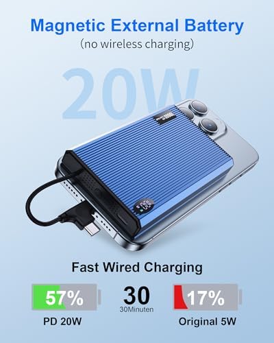 Ultra-Slim 10000 m Ah Magnetic Portable Charger for i Phone 15/14/13/12 Pro Max – Lightning-Fast USB-C PD 20 W Power Bank in Stylish Blue – The Ultimate On-the-Go Charging Solution for Maximum Compatibility and Convenience