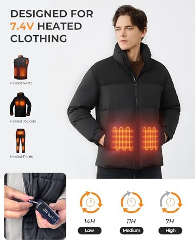 High-Capacity 7.4 V 18400 m Ah Heated Vest Battery Pack for ORORO & Venustas | Portable Power Bank with Dual Adapter Cables | Essential Accessory for Outdoor Warmth & Device Charging | Not Compatible with 5 V Heated Devices