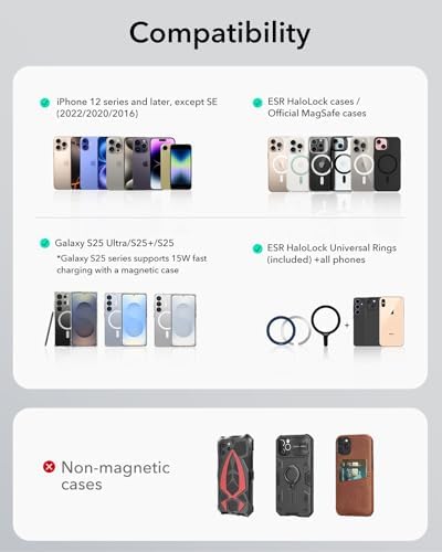 ESR Mag Safe Car Mount – Magnetic Phone Holder for Air Vent & Dashboard, Compatible with i Phone 16/16 e/15/14/13/12, Samsung, and All Smartphones – Includes 2 Metal Rings for Enhanced Stability – Sleek Design for Effortless Driving Experience