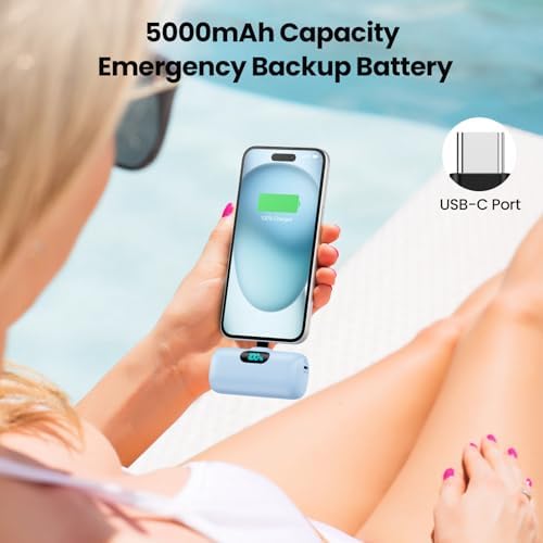 Ultra-Compact 5000 m Ah USB-C Power Bank – Fast Charging Mini Portable Charger with Built-in Connector & LCD Display – Perfect for i Phone 15, i Pad Pro, and Android Devices – Lightweight and Travel-Friendly Power Solution for On-the-Go Connectivity