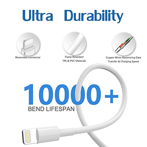 MFi Certified Fast Charging Block for i Pad & i Phone – 12 W Portable Wall Charger with Two 6.6 FT USB to Lightning Cables – Optimal Compatibility for i Pad 9 th/8 th, i Pad Pro/Air/Mini & All i Phone Models – Reliable & Efficient Charging Solution for Home, Office, and Travel