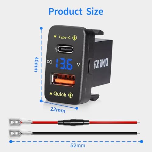 Levigo Dual USB Car Charger – 18 W Power Delivery & Quick Charge 3.0 for Toyota – Compact, LED Voltmeter Display for Real-Time Voltage Monitoring – Universal Compatibility for 12 V/24 V Vehicles – Fast Charging Solution for Smartphones and Tablets