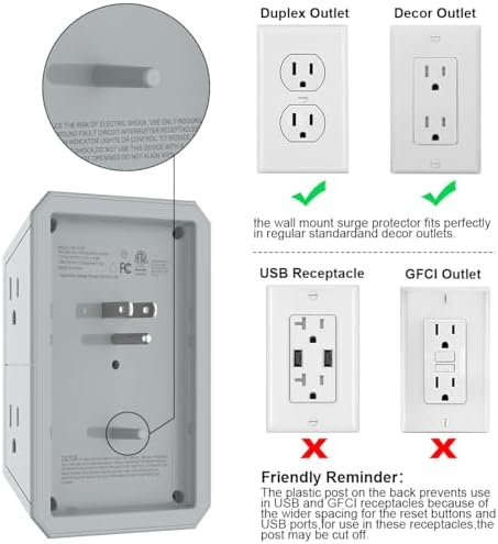 QINLIANF 5-Outlet USB Wall Charger with Surge Protection – 4 USB Ports (4.8 A Total) Power Strip Extender, 3-Sided Design for Easy Access, 1680 J Surge Defense, Compact Multi-Plug Adapter for Home, Travel, and Office Use – Elevate Your Charging Experience with Versatile Compatibility and Safety