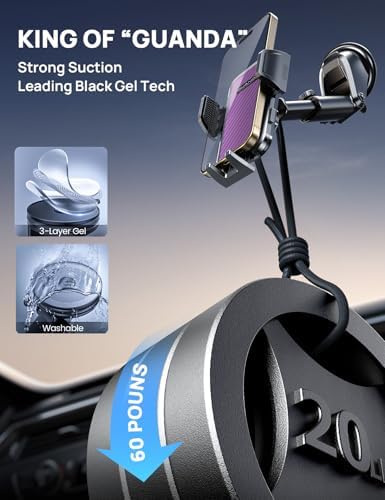 Ultimate Adjustable Windshield Phone Mount for Cars – Military-Grade Suction Cup Holder with Vent Hook, 360° Rotatable Design, Non-Slip Silicone Carbon Fiber for All Smartphone Models – Enhance Your Driving Safety & Hands-Free Convenience