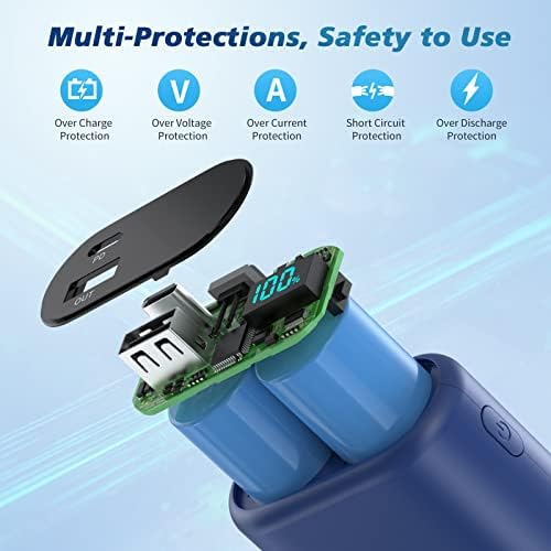 Compact 10800 m Ah Portable Charger with Built-in USB-C Cable – Fast PD 3 A Power Bank for Samsung Galaxy S22/S21, Note, Moto, and LG – LCD Display for Real-Time Battery Monitoring – Ultimate Solution for Mobile Charging Needs