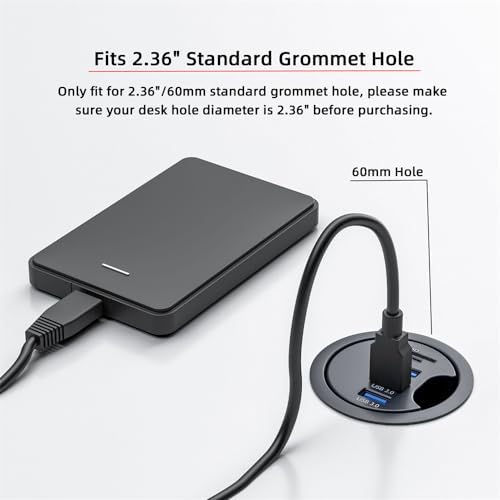Optimize Your Workspace with the NFHK USB 3.0 Hub & Desk Grommet Dock – High-Speed Dual-Port Splitter with Micro-SD Card Reader for Effortless Device Connectivity and Enhanced Workflow Efficiency